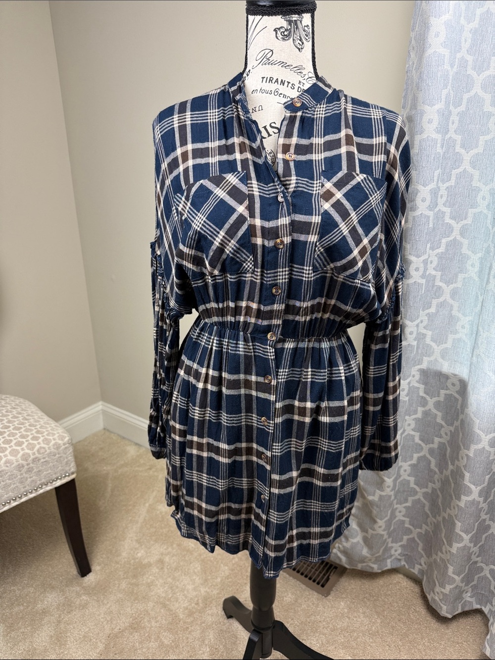 HYFVE Plaid Navy Button-Front Women's Shirt Dress